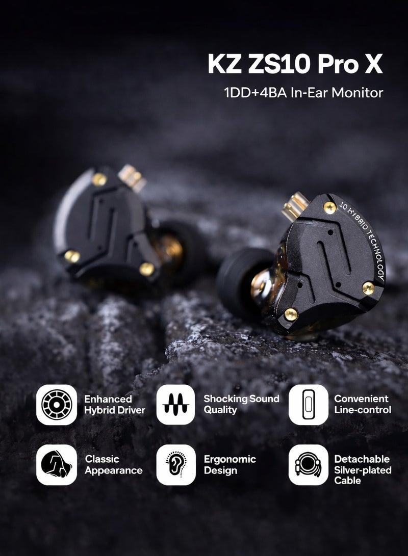 KZ ZS10 PRO X Upgraded 1DD+4BA Hybrid Driver HiFi in Ear Earphones IEM with Alloy Faceplate, Detachable Silver-Plated Recessed 2Pin Cable for Audiophile Musician DJ Stage (With Mic) - Image 2
