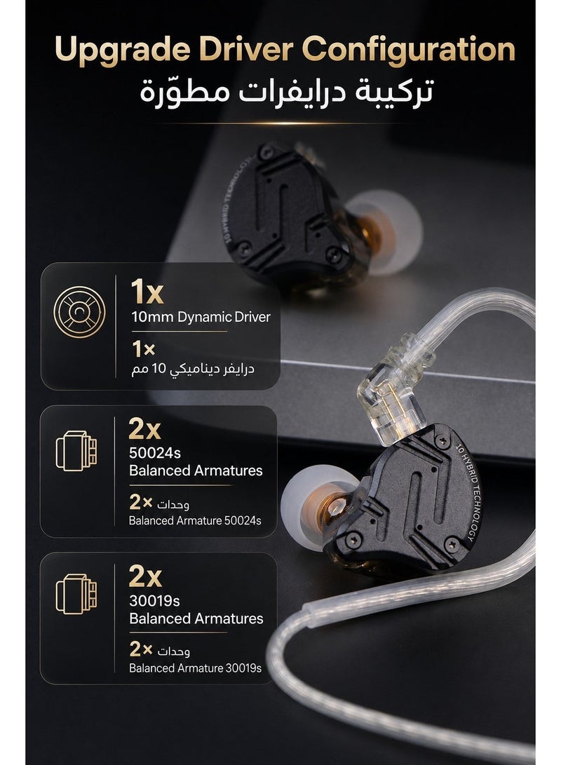 KZ ZS10 PRO X iem original Upgraded 1DD+4BA Hybrid Driver HiFi in Ear Earphones IEM with Alloy Faceplate, Detachable Silver-Plated Recessed 2Pin Cable for Audiophile Musician DJ Stage (With Mic) - Image 4