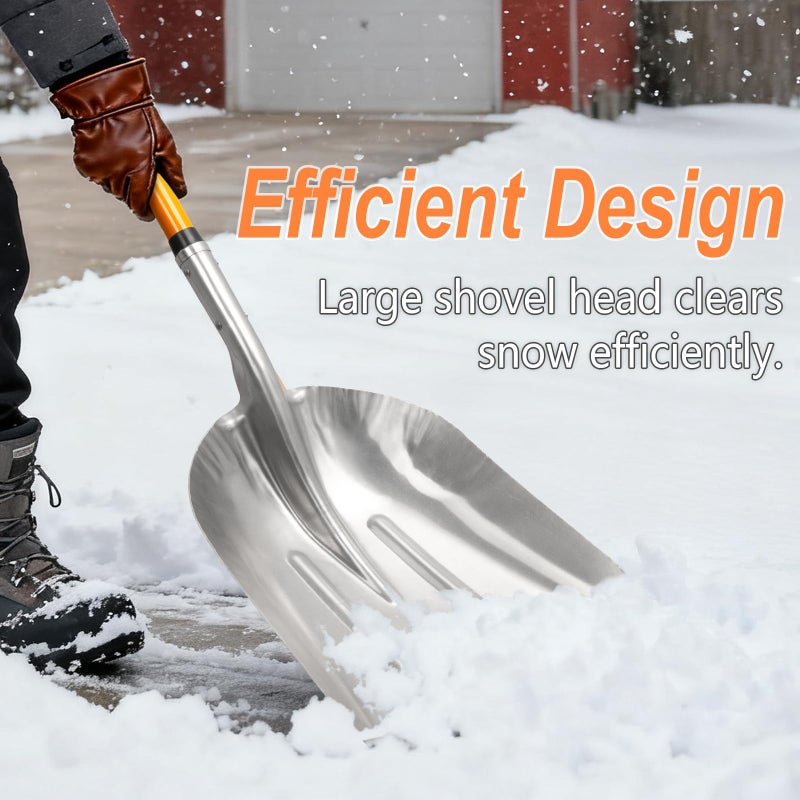 VNIMTI Aluminum Snow Shovel with D Handle Metal Snow Shovel for Driveway 45Inches 3.7 Pounds Transfer Shovel Shovel for Gardening, Orange - Image 3