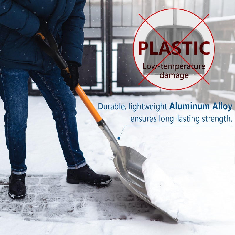VNIMTI Aluminum Snow Shovel with D Handle Metal Snow Shovel for Driveway 45Inches 3.7 Pounds Transfer Shovel Shovel for Gardening, Orange - Image 2
