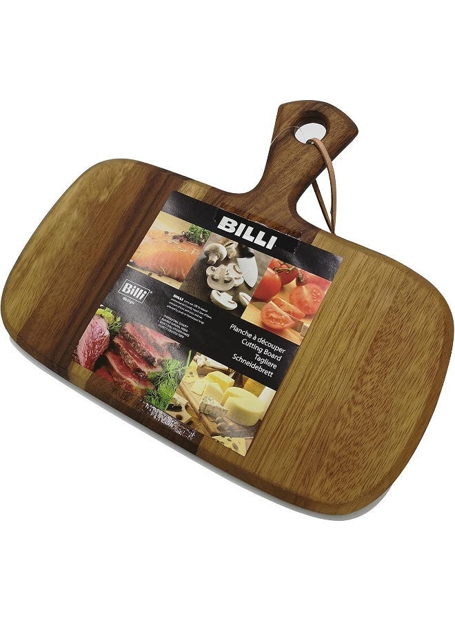 Billi Wooden Chopping Board With Handle - Acacia Wood Pizza Peel/Cutting Board/Serving Tray, Paddle, Brown 32 X 28 X1.5 Cm - Image 2
