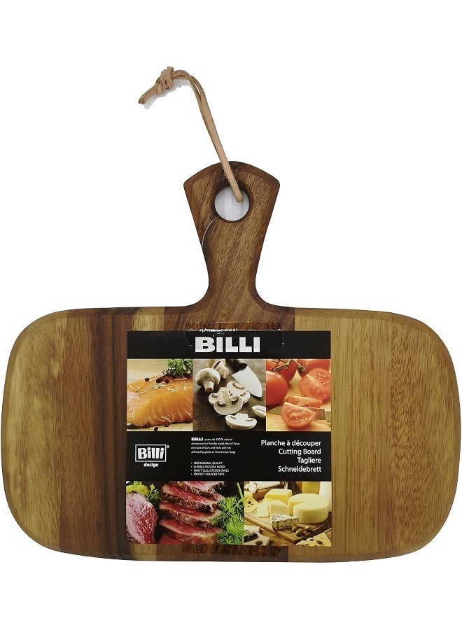 Billi Wooden Chopping Board With Handle - Acacia Wood Pizza Peel/Cutting Board/Serving Tray, Paddle, Brown 32 X 28 X1.5 Cm - Image 1