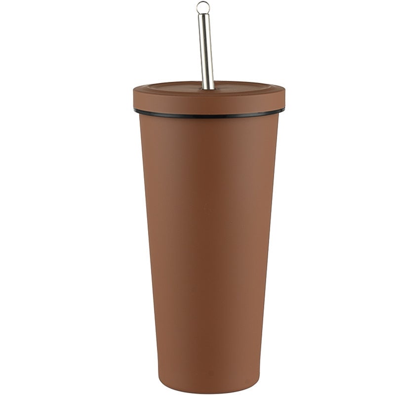 New Rubber Paint Insulated Straw Cup Dark brown
