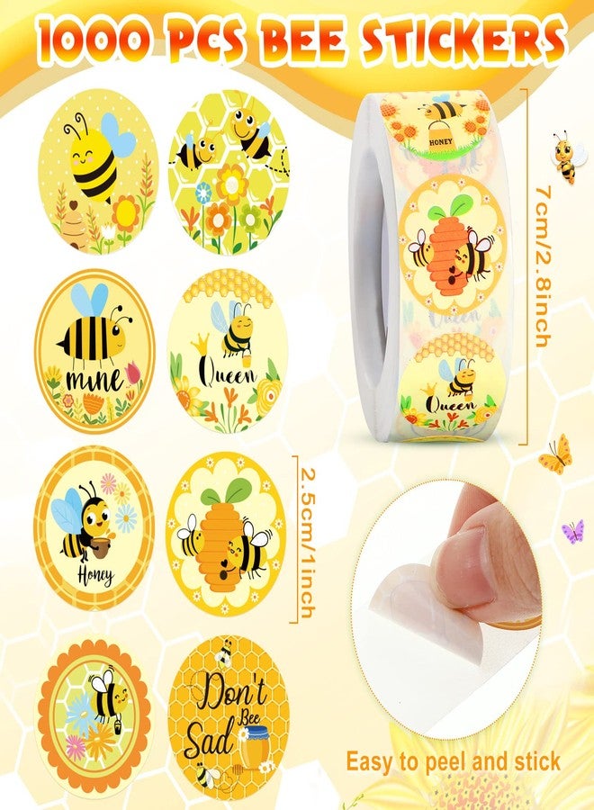 Teling 2 Rolls 1000 Pcs Summer Bee Themed Stickers 1 Inch Yellow Honey Bee Reward Decal Incentives Sticker Animal Theme Party Favor for Holiday Envelopes Water Bottle Scrapbook DIY Wedding Supplies - Image 4