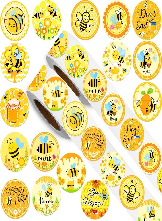 Teling 2 Rolls 1000 Pcs Summer Bee Themed Stickers 1 Inch Yellow Honey Bee Reward Decal Incentives Sticker Animal Theme Party Favor for Holiday Envelopes Water Bottle Scrapbook DIY Wedding Supplies - Image 1