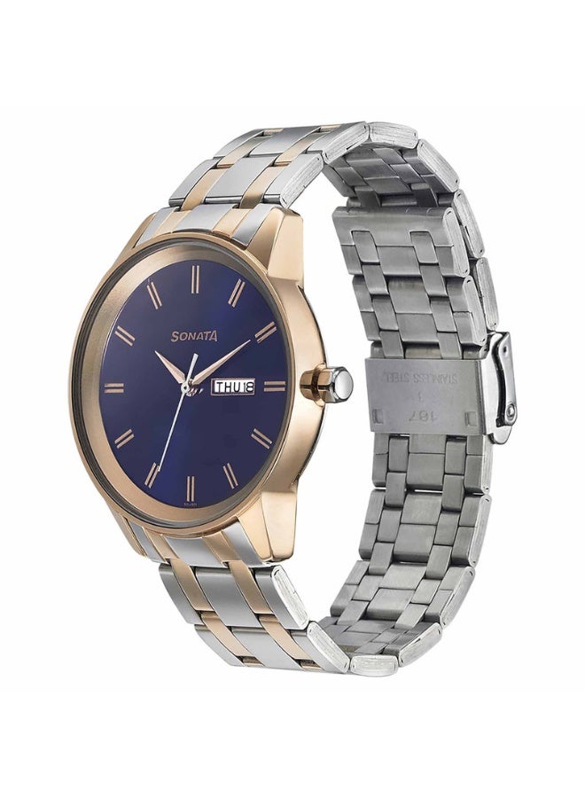 سوناتا Quartz Analog with Day and Date Blue Dial Bimetal Strap Watch for Men - Image 2