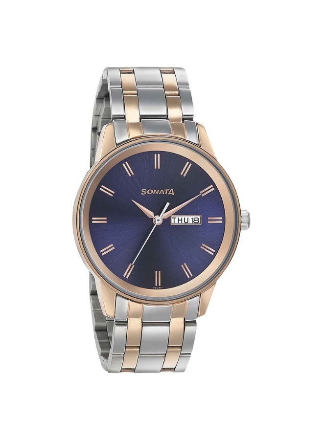 سوناتا Quartz Analog with Day and Date Blue Dial Bimetal Strap Watch for Men - Image 1