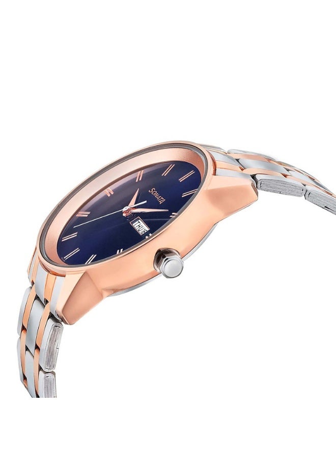 سوناتا Quartz Analog with Day and Date Blue Dial Bimetal Strap Watch for Men - Image 3