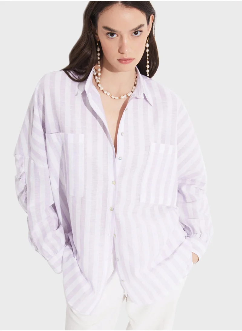 JUNE Striped Button Down Shirt