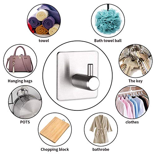 Caitang Self Adhesive Hooks Wall Coat Hooks Heavy Duty Wall Hanger Hanging for Robe, Kitchen Bathroom Waterproof Stainless Steel Hooks Ultra Strong Self Metal Key Towel Hooks -4 Packs - Image 5