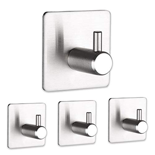 Caitang Self Adhesive Hooks Wall Coat Hooks Heavy Duty Wall Hanger Hanging for Robe, Kitchen Bathroom Waterproof Stainless Steel Hooks Ultra Strong Self Metal Key Towel Hooks -4 Packs - Image 1