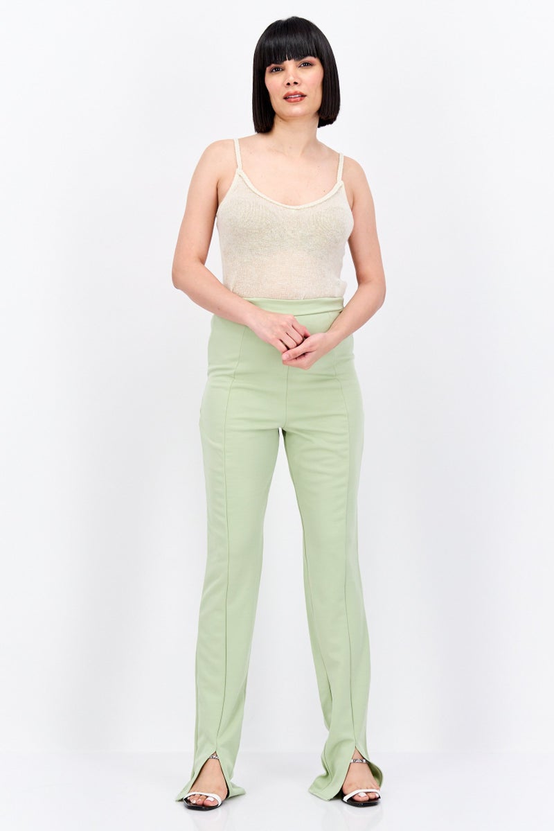 Flounce Club Women  Regular Fit Solid Pants, Light Green  - Image 3