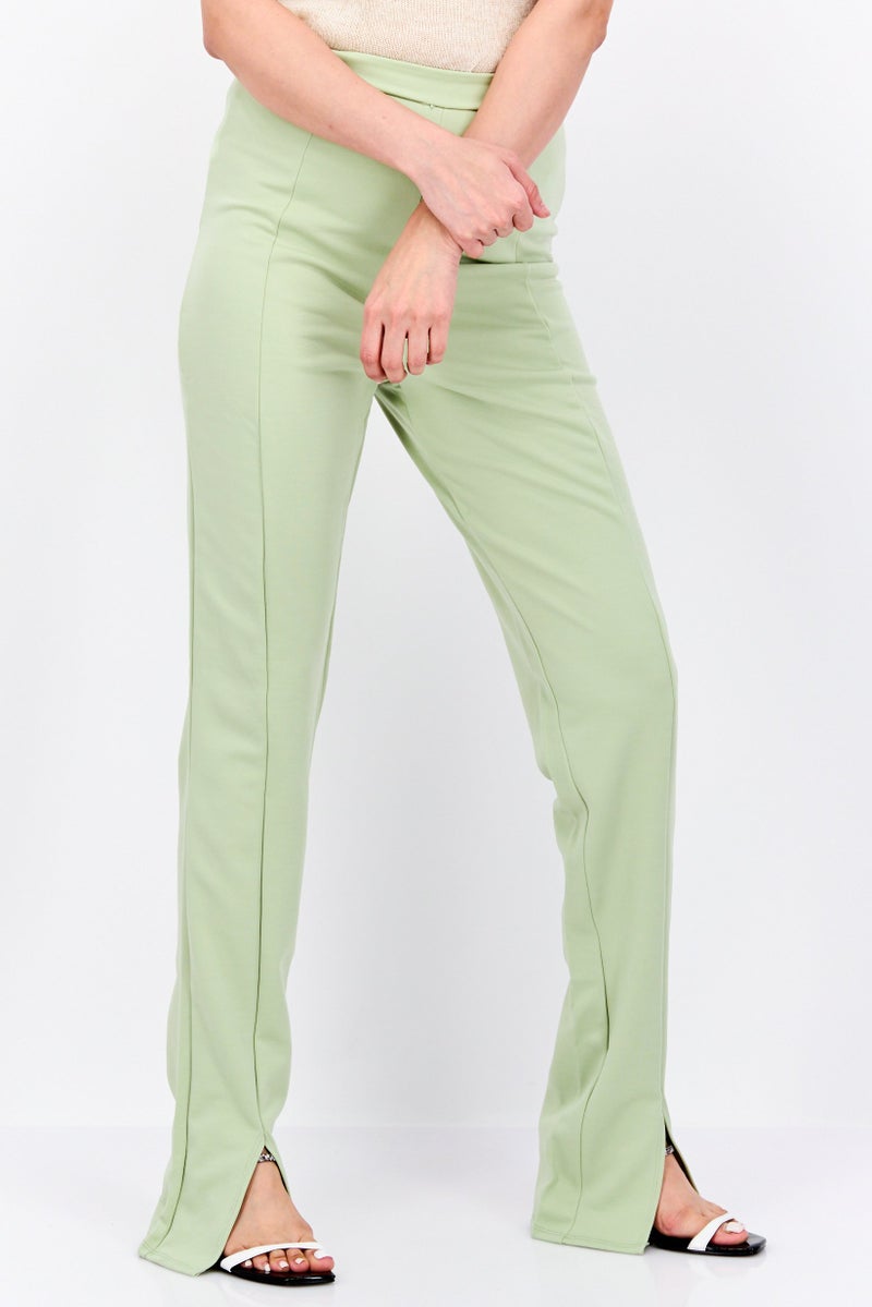 Flounce Club Women  Regular Fit Solid Pants, Light Green  - Image 1
