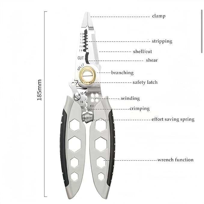 Wrixty 7 Inch Multifunctional Wire Stripper Professional Tool Gift Electrician Crimping Pliers for Wire Stripping Cable Cutters Hand Tools - Image 2