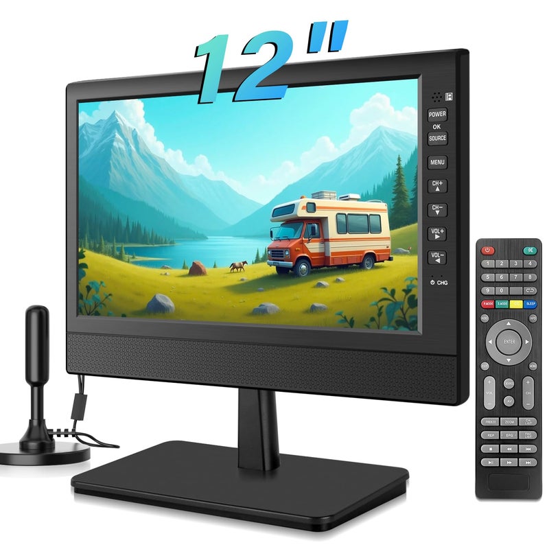 Jexiop 12â€Portable Flat Screen TV,Small TV with Digital Tuner-HDMI-USB-Headphone Jack-AC/DC-12V Input-Use Kitchen-Caravan and Monitor - Image 1