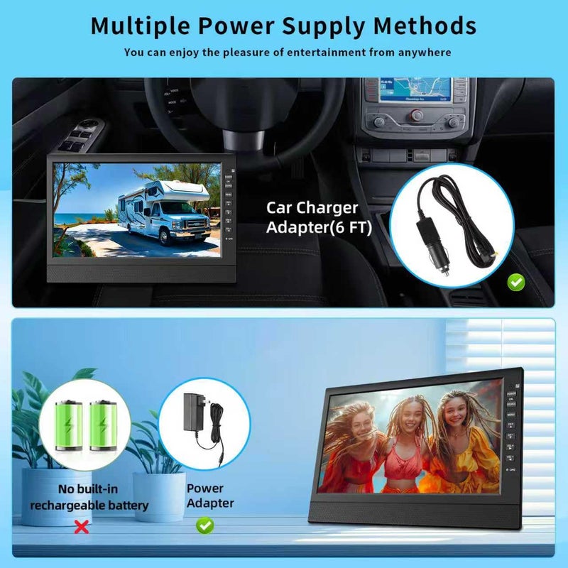 Jexiop 12â€Portable Flat Screen TV,Small TV with Digital Tuner-HDMI-USB-Headphone Jack-AC/DC-12V Input-Use Kitchen-Caravan and Monitor - Image 2