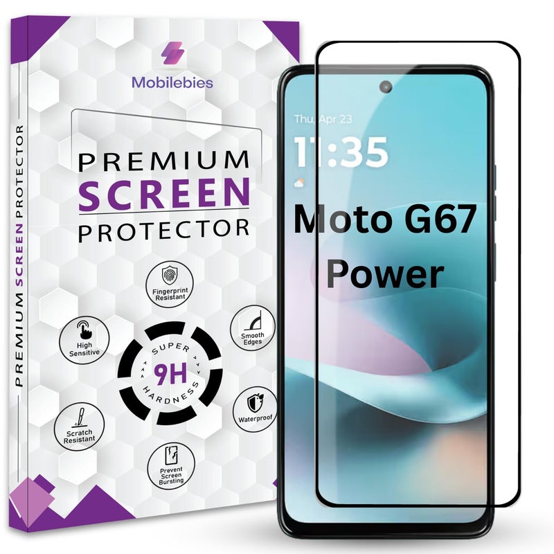 Mobilebies حماية شاشة زجاجية مقواة متميزة لجهاز Moto G67 Power 5G (6.72 بوصة، عبوة من 1) | تغطية واضحة عالية الدقة من الحافة إلى الحافة مع مجموعة سهلة للتثبيت - Image 1
