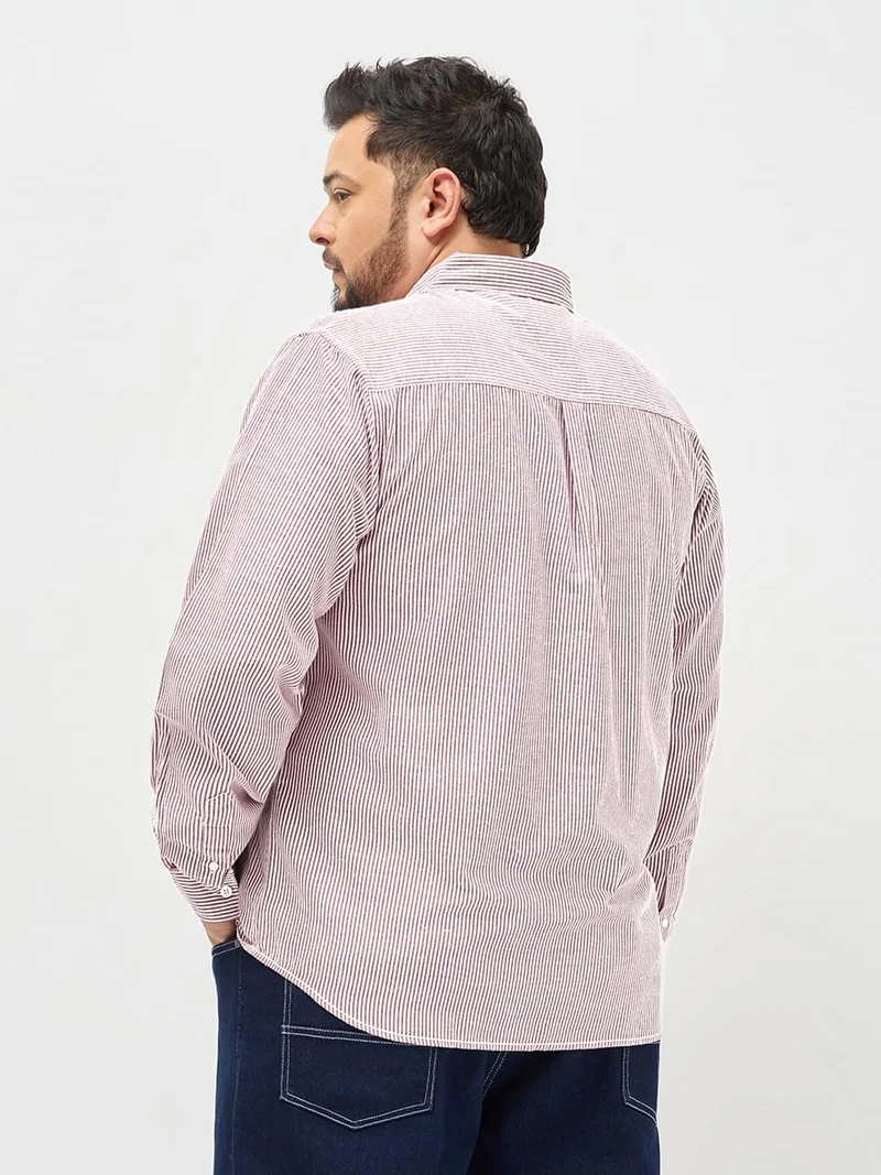 Urbano Fashion  Urbano Plus Men's Maroon Cotton Full Sleeve Regular Fit Casual Striped Shirt  | Best Price UAE