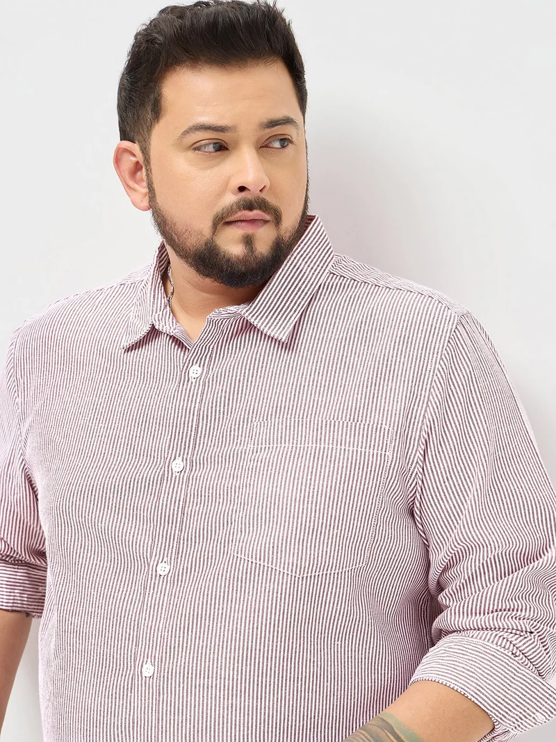 Urbano Fashion  Urbano Plus Men's Maroon Cotton Full Sleeve Regular Fit Casual Striped Shirt  | Best Price UAE