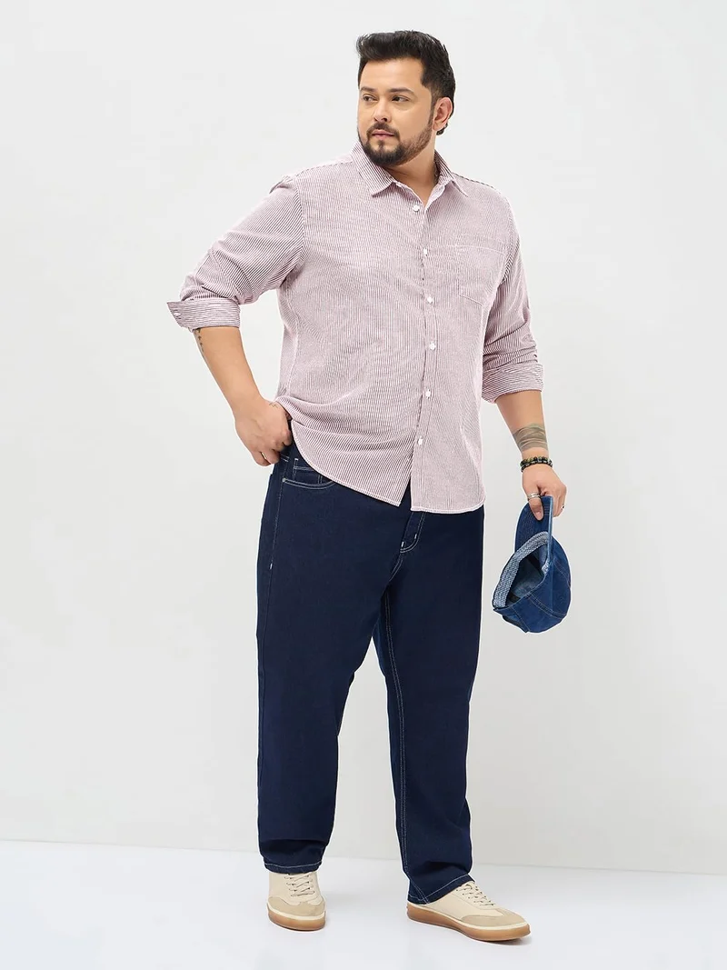 Urbano Fashion  Urbano Plus Men's Maroon Cotton Full Sleeve Regular Fit Casual Striped Shirt  | Best Price UAE