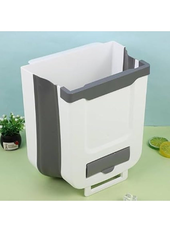 "Small, foldable plastic trash can for hanging in the kitchen, on the closet door, in the car, bedroom, and bathroom; 9-liter capacity; silicone plastic. " - Image 2