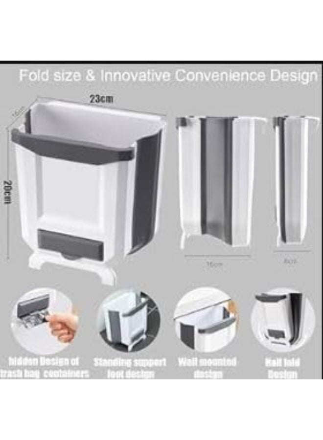 "Small, foldable plastic trash can for hanging in the kitchen, on the closet door, in the car, bedroom, and bathroom; 9-liter capacity; silicone plastic. " - Image 3