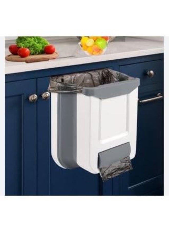 "Small, foldable plastic trash can for hanging in the kitchen, on the closet door, in the car, bedroom, and bathroom; 9-liter capacity; silicone plastic. " - Image 1
