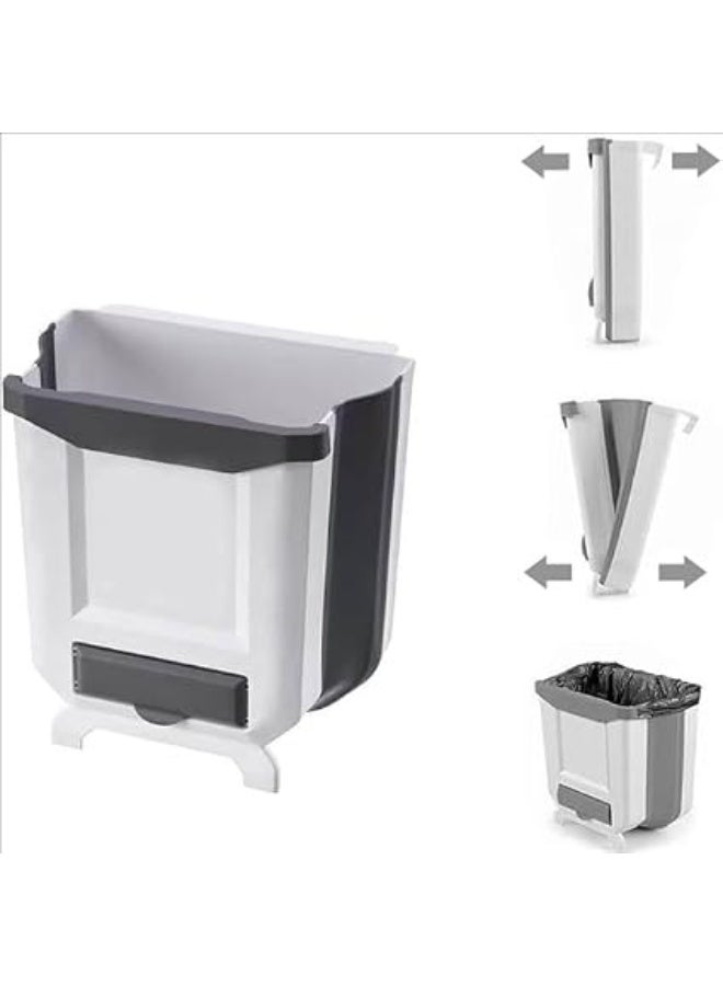 "Small, foldable plastic trash can for hanging in the kitchen, on the closet door, in the car, bedroom, and bathroom; 9-liter capacity; silicone plastic. " - Image 5
