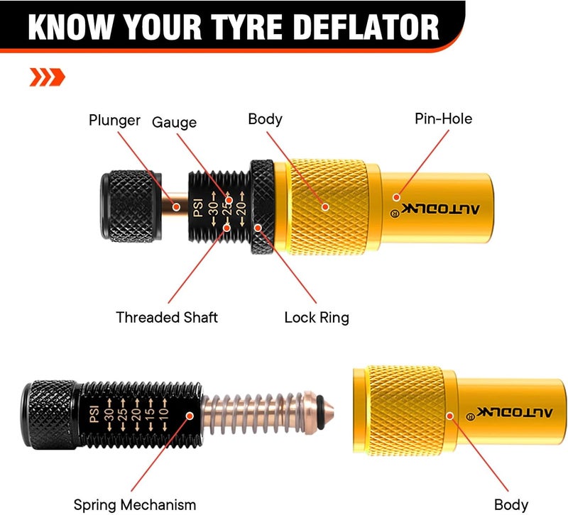 AUTODUNK Tire Deflator Valve Kit - 4 PCS Yellow - Image 2