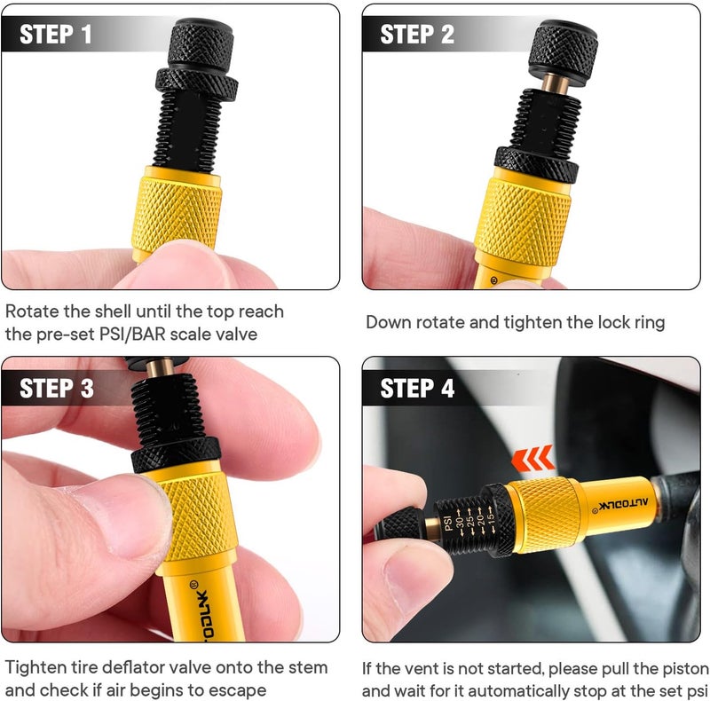 AUTODUNK Tire Deflator Valve Kit - 4 PCS Yellow - Image 4