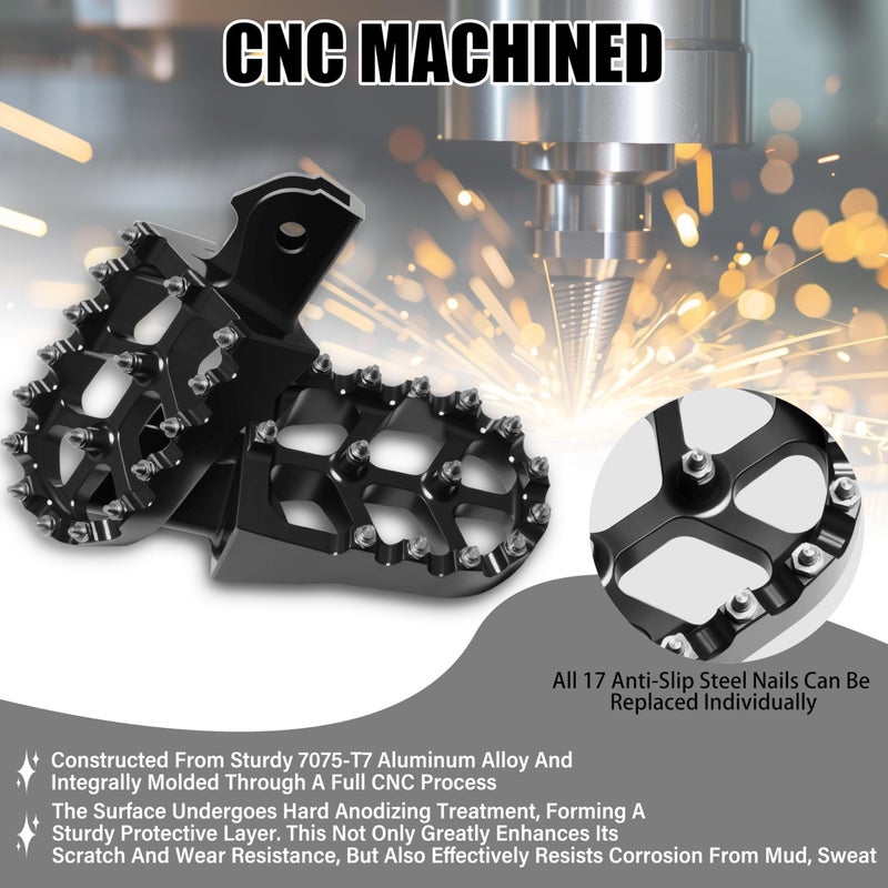 JXPANG Upgraded Electric Dirt Bike Foot Pegs, Anti-Slip CNC Pedals Rests For Surron Light Bee X and S/CRF250F 19-24/CRF150F CRF230F 03-19/KDX200 83-94/E Ride Pro S SS SR/XR150L 15-24 (Black) - Image 3