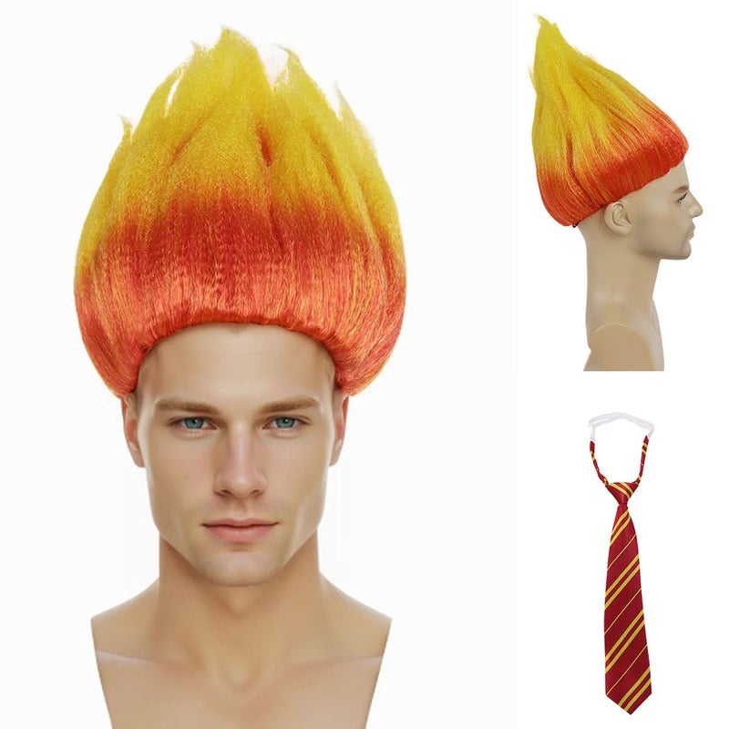 GNIMEGIL Anger Wigs with Tie Cosplay Heat Miser Halloween Dress Up Anger Costume Flame Wig Orange and Yellow Fire Wig  One Size