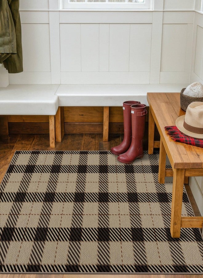 JTJ Easy Jute Neutral 3x5 Entry Rug, Buffalo Plaid Outdoor Mat for Front Door, Washable Rugs for Entryway Indoor, Patio, Living Room, Non Slip Farmhouse Checkered Black and Beige Layering Carpet - Image 3