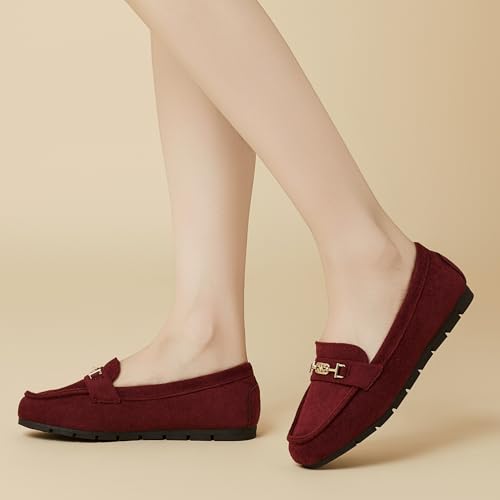 DeYashopin Women's Loafer Shoes Leisure Slip On Work Shoes Comfort Walking Flats Wine Red 5.5 - Image 5