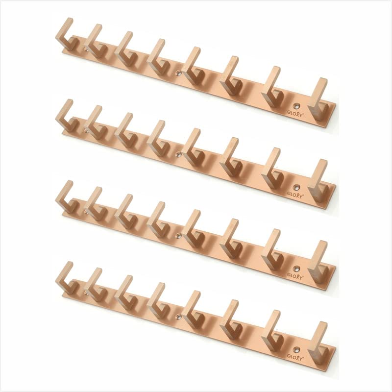 GLOXY GLOXY Stainless Steel Bathroom Accessories 8 Hooks Plate Wall Mount Door Back Hanger Pins for Hanging Cloth Set Shirt Bar Towel Rack Robe Keys 8 Pin khuttiRose Gold Pack of 4 - Image 1