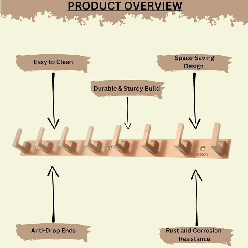 GLOXY GLOXY Stainless Steel Bathroom Accessories 8 Hooks Plate Wall Mount Door Back Hanger Pins for Hanging Cloth Set Shirt Bar Towel Rack Robe Keys 8 Pin khuttiRose Gold Pack of 4 - Image 3