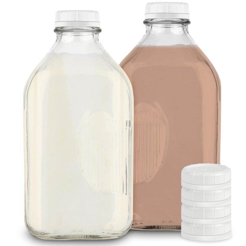 Stock Your Home Stock Your Home 64Oz Glass Milk Jugs with Caps 2 Pack  64 Ounce Food Grade Glass Bottles  Dishwasher Safe  Bottles for Milk Buttermilk Honey Tomato Sauce Jam Barbecue Sauce 