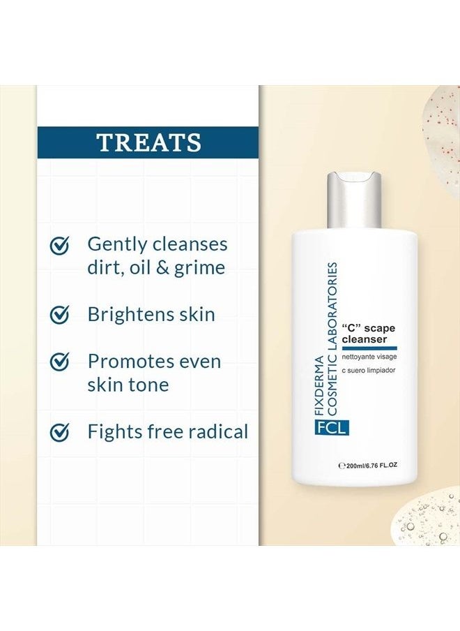 FIXDERMA COSMETIC LABORATORIES - FCL 2% Vitamin C Face Wash, C Scape Cleanser for Gentle Exfoliation and Brightening | Cleanser Face Wash For Unevenly Pigmented Skin | Dark Spot Cleanser for Face - 6.76 Fl Oz - Image 1