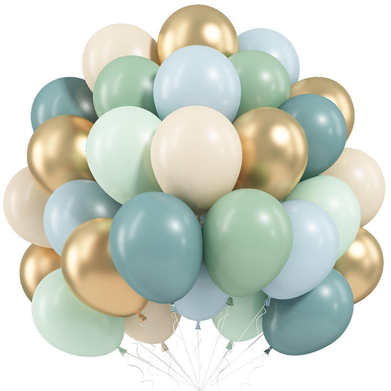 Froova Sage Green and Blue Balloons, 60 PCS 12 Inch Dusty Green Blue Sand White Gold Balloons for Baby Shower Bridal Shower Wedding Boho Birthday Party Decorations - Image 1