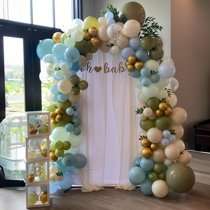 Froova Sage Green and Blue Balloons, 60 PCS 12 Inch Dusty Green Blue Sand White Gold Balloons for Baby Shower Bridal Shower Wedding Boho Birthday Party Decorations - Image 5