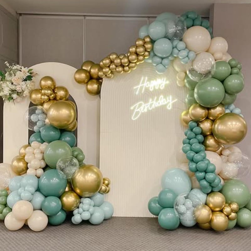 Froova Sage Green and Blue Balloons, 60 PCS 12 Inch Dusty Green Blue Sand White Gold Balloons for Baby Shower Bridal Shower Wedding Boho Birthday Party Decorations - Image 3