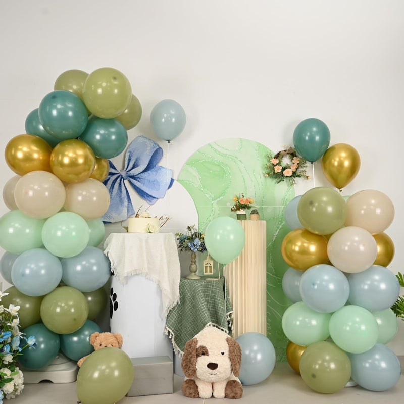 Froova Sage Green and Blue Balloons, 60 PCS 12 Inch Dusty Green Blue Sand White Gold Balloons for Baby Shower Bridal Shower Wedding Boho Birthday Party Decorations - Image 4