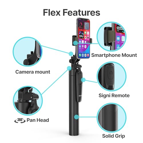 SKYVIK SIGNIPOD Flex 360 Tripod and Selfie Stick with Bluetooth Remote for Vlogging, YouTube, Streaming Event, Backpacking-1.5 Metre - Image 2