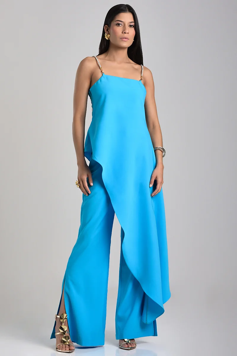 Asymmetrical Tailored Blue Blouse