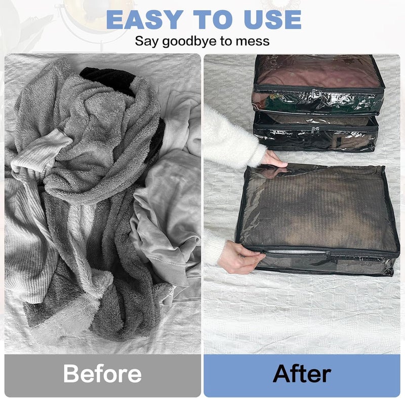 Heonay Clear Zippered Storage Bags Plastic Sweater Storage Bags with Zipper 6 Packs Clothing Organizer for Blankets Linen Sweater Bed Sheet Quilt Clothes Pillow (12 x 12 x 4 Inch, Black) - Image 5