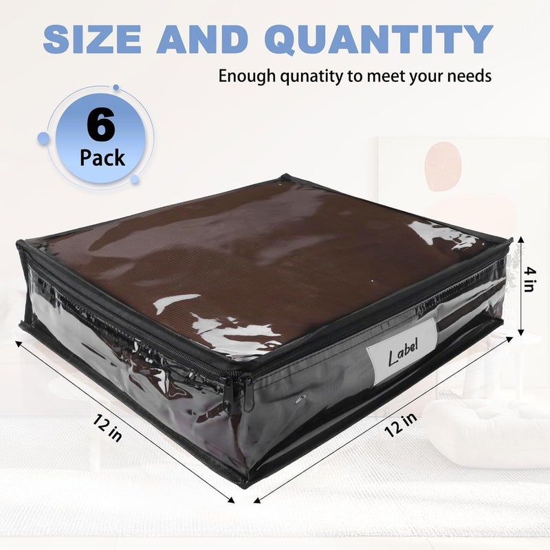 Heonay Clear Zippered Storage Bags Plastic Sweater Storage Bags with Zipper 6 Packs Clothing Organizer for Blankets Linen Sweater Bed Sheet Quilt Clothes Pillow (12 x 12 x 4 Inch, Black) - Image 2