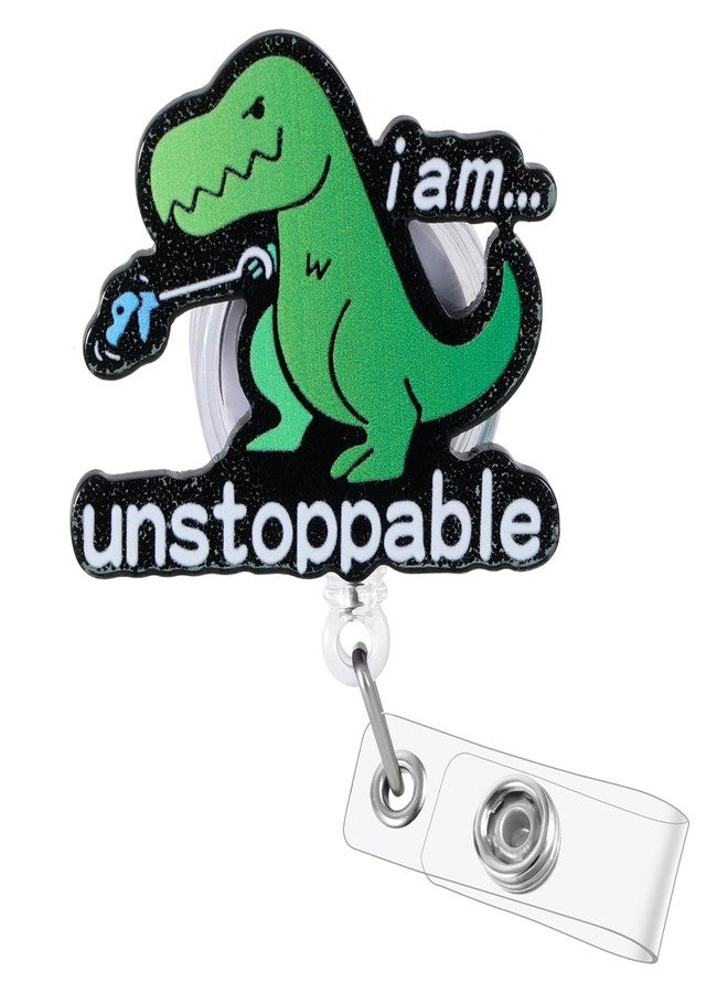 BEZTN Funny Dinosaur Badge Reel for Nurse Doctor Medical Worker Nursing Student, Cute Acrylic T-Rex Pediatric Nurse Badge Holder with Alligator Clip, Retractable 24" Durable Nylon Cord - Image 1