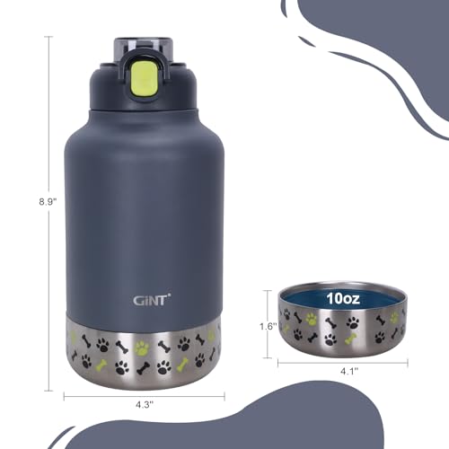 GiNT 37oz Insulated Stainless Steel Dog & Human Water Bottle | Leakproof Travel Dispenser with Detachable 10oz Bowl, 24H Cold/12H Hot, Carrying Case for Walking, Hiking, Camping & Outdoor Travel - Image 3