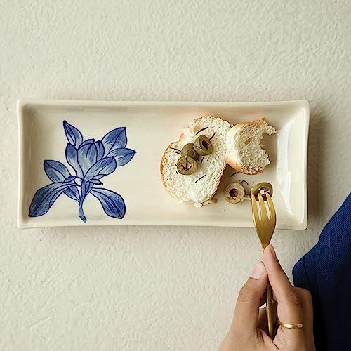 Ellementry Magnolia Ceramic Serving Platter for Serving and Organizing, Platter for Kitchen, Coffee Table & Dining Room Table, Food-Safe Tray for Gifting & Home Decor - Image 1