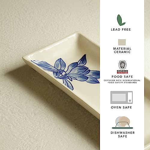 Ellementry Magnolia Ceramic Serving Platter for Serving and Organizing, Platter for Kitchen, Coffee Table & Dining Room Table, Food-Safe Tray for Gifting & Home Decor - Image 2